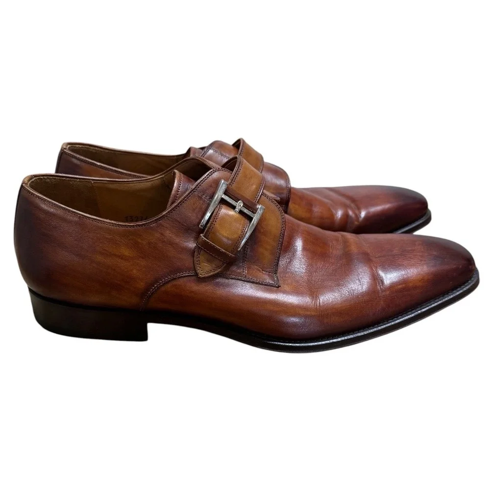 Magnanni Mens Cognac Leather Single Monk Strap Cap Toe Dress Shoes Size 13 Spain